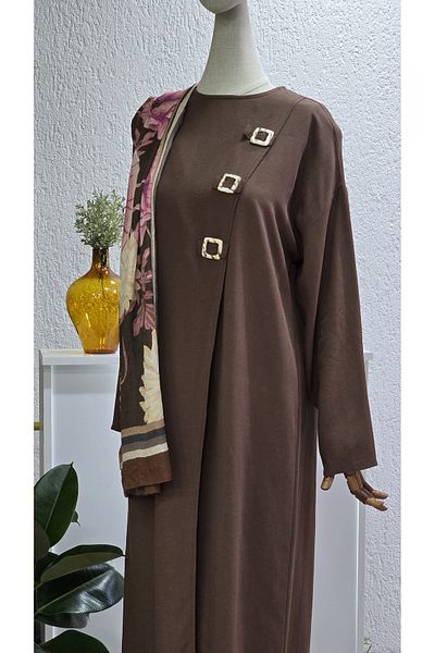 NANTİREA Brown Hijab Button Detailed Trousers Suit