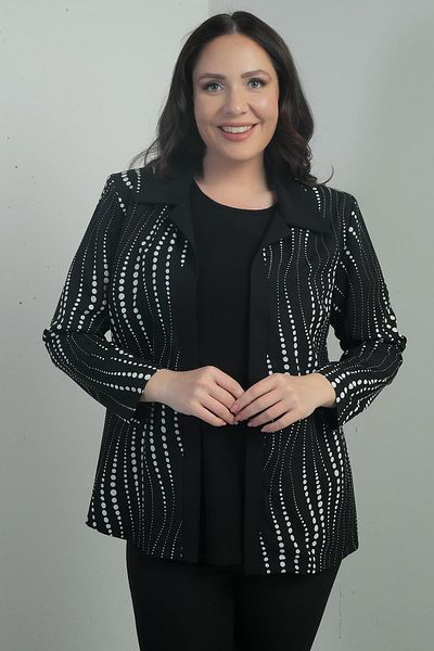 By Saygı Women's Chain Polka Dot Long Sleeve Double Breasted Collar Jacket B.B. Double Team