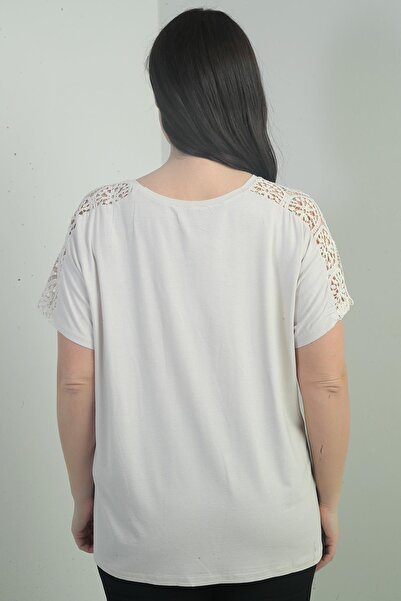 By Saygı Women's Shoulder and Pocket Lace Large Size Blouse