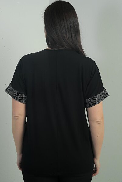 By Saygı Γυναικεία μπλούζα με γιακά και μανίκια με λεπτομέρεια από ασημί πλέγμα