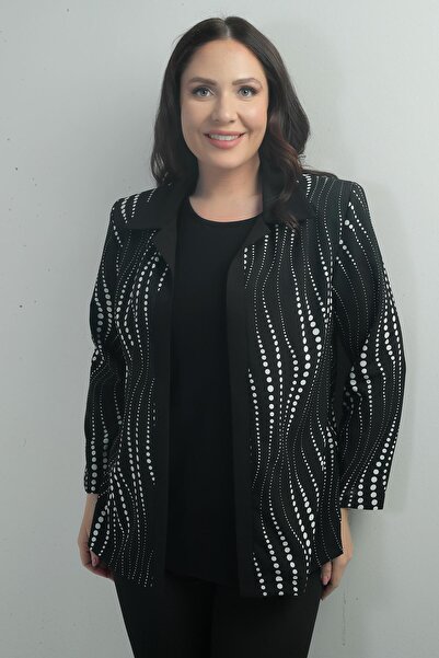 By Saygı Women's Chain Polka Dot Long Sleeve Double Breasted Collar Jacket B.B. Double Team