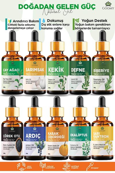 GOOMY Set of 10 10 100% Pure and Natural, Additive-Free and Herbal Essential Oils 10 X 10 ml Finest Natural Oils Set