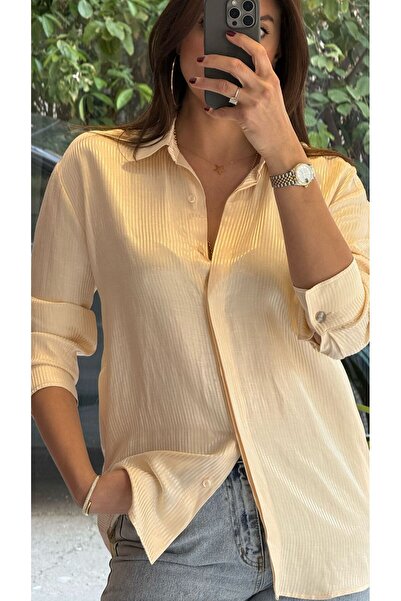HANER BUTİK Krem Uzun Kolu Gömlek
