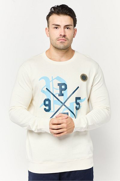 PAUL FRANK Men Crew Neck Printed Sweatshirts, Off White