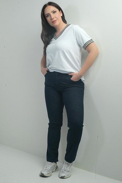By Saygı Women's High Waist Tube Leg Lycra Plus Size Jeans