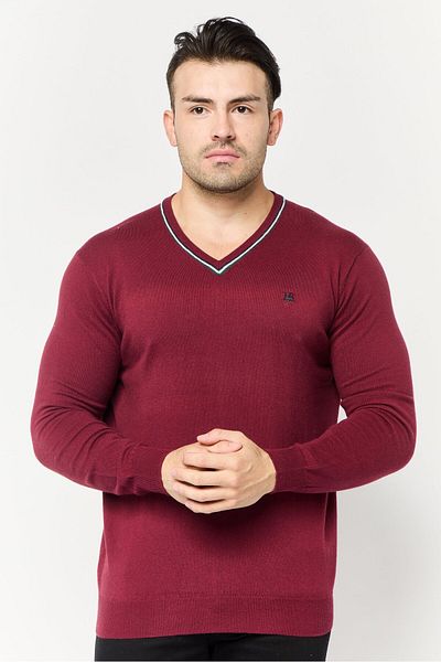 Harmont & Blaine Jeans Men V-neck Embroidered Logo Sweater, Maroon