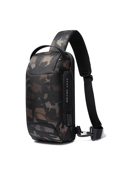 BANGE Crossbody backpack, splash-proof, anti-theft pocket, TSA lock and USB port, BANGE, Army