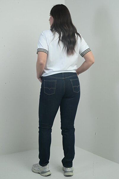 By Saygı Women's High Waist Tube Leg Large Size Stonewashed Jeans