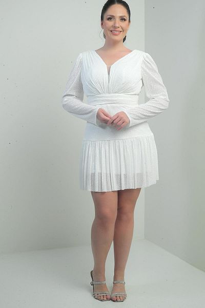 By Saygı Rochie de damă, cu decolteu în V, cu mâneci lungi, cu mâneci lungi, cu paiete