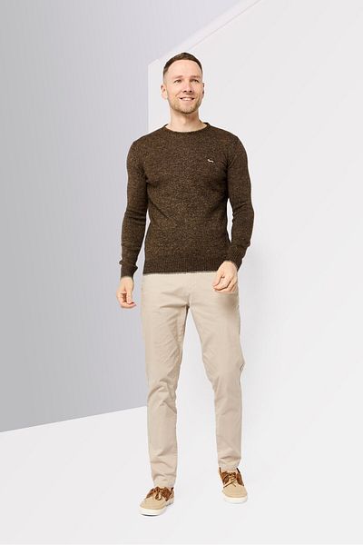 Harmont & Blaine Men Crew Neck Long Sleeve Brand Logo Sweater, Dark Brown