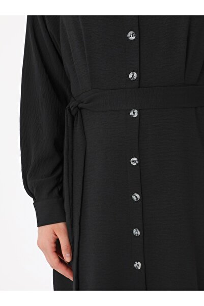 ALİA Büyük Beden Boydan Düğmeli Aerobin Tesettür Elbise - Siyah - Alia