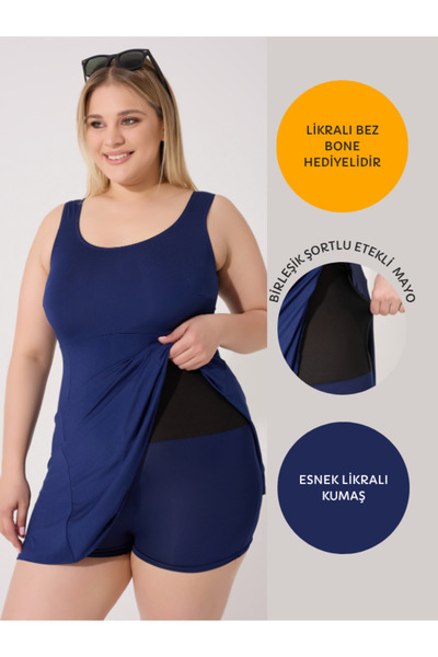 myfirstsea Büyük Beden Kadın Tek Parça Şortlu Etekli Likralı Mayo