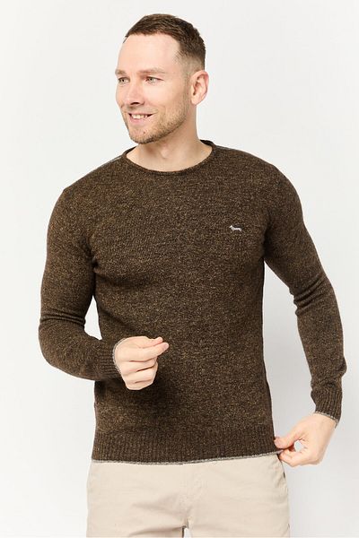 Harmont & Blaine Men Crew Neck Long Sleeve Brand Logo Sweater, Dark Brown