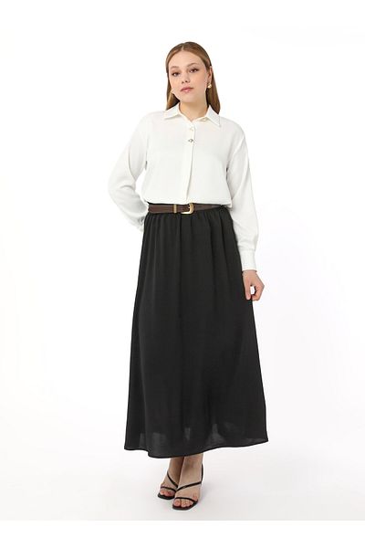 ALİA Elastic Waist Large Size Woven Aerobin Skirt - Black - Alia