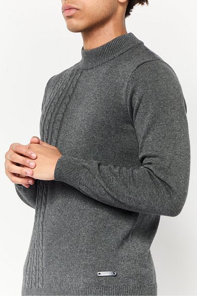 Harmont & Blaine Men Ribbed Collar Long Sleeve Knitted Sweater, Dark Grey
