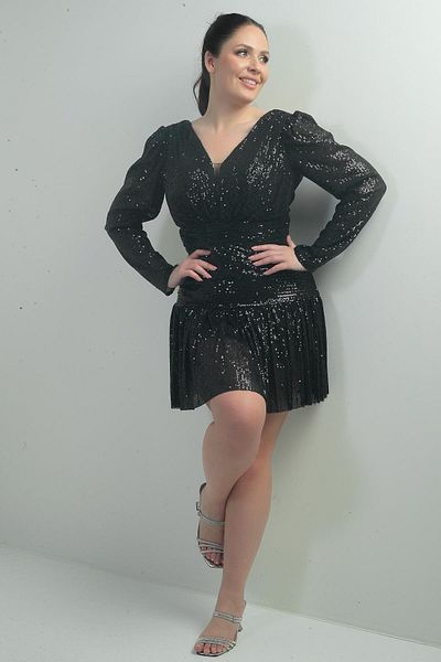 By Saygı Rochie de damă, cu decolteu în V, cu mâneci lungi, cu mâneci lungi, cu paiete