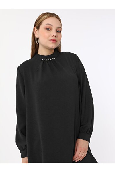 ALİA Large Size Collar Stone Detailed Aerobin Tunic - Black - Alia
