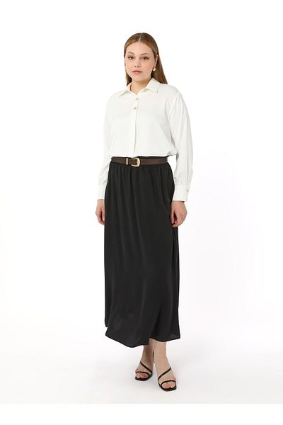 ALİA Elastic Waist Large Size Woven Aerobin Skirt - Black - Alia