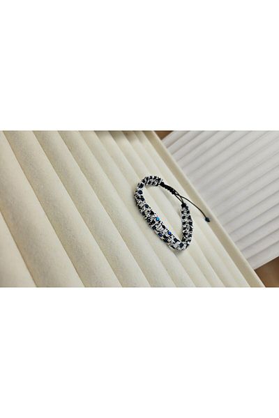 AURA Men's Hematite Stone Macrame Bracelet Double Row