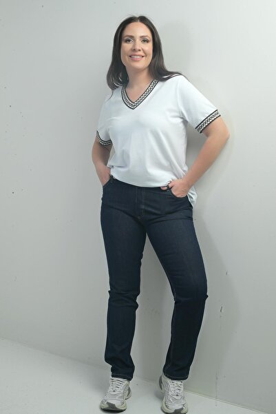 By Saygı Women's High Waist Tube Leg Large Size Stonewashed Jeans