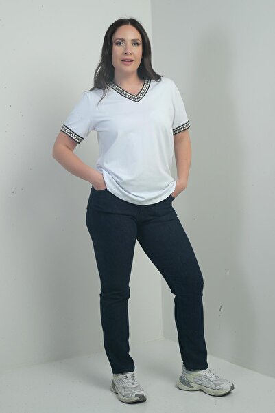 By Saygı Γυναικείο τζιν παντελόνι με ψηλόμεσο σωλήνα με λύκρα Plus Size