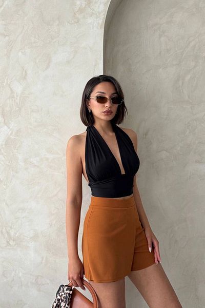 bacc Tan Zippered Front Flowing Shorts Skirt Bchn-2525683