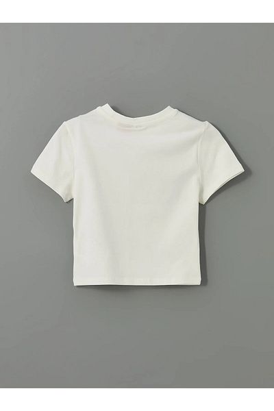 LC Waikiki Crew Neck Brb Printed Girl's Crop T-Shirt