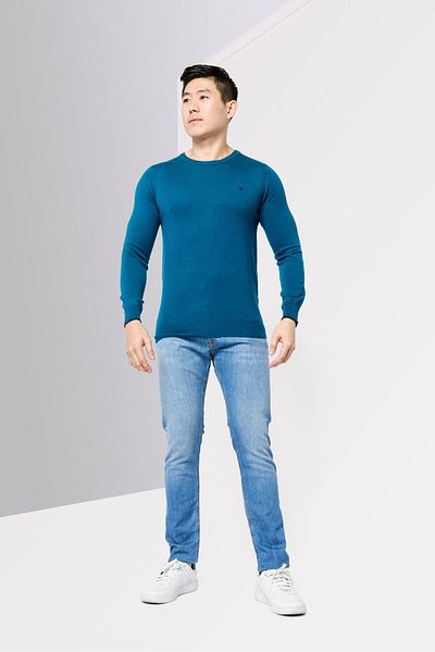 Harmont & Blaine Men Crew Neck Long Sleeves Embroidered Logo Sweater, Teal Green