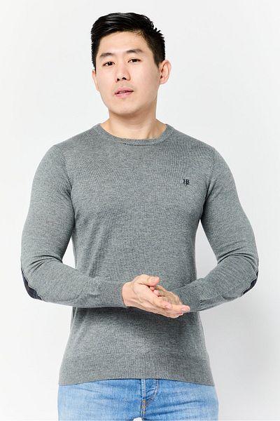 Harmont & Blaine Jeans Men Crew Neck Long Sleeve Embroidered Logo Sweatshirt, Heather Grey