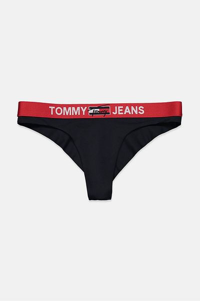 Tommy Jeans Women Brand Logo Band Brazilian Bikini Bottom, Navy And Red