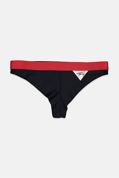 Tommy Jeans Women Brand Logo Band Brazilian Bikini Bottom, Navy And Red