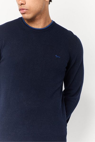 Harmont & Blaine Men Crew Neck Knitted Sweater, Navy Blue