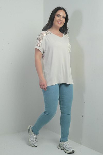 By Saygı Pantaloni de damă cu talie înaltă din lycra, blugi de mărime mare