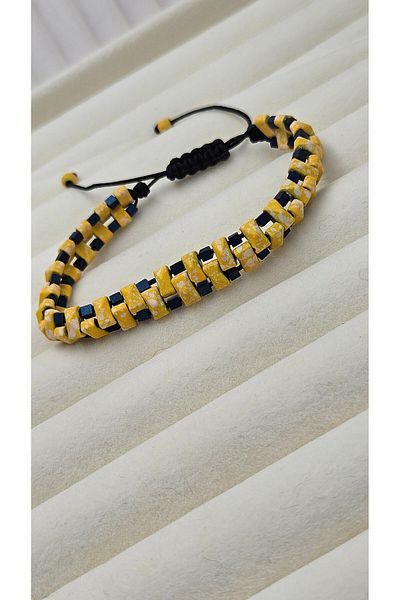 AURA Men's Hematite Stone Macrame Bracelet Double Row