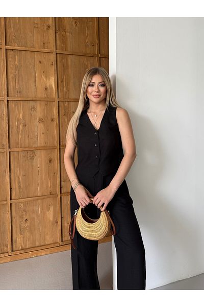 HOEK Women's Black Tie-Up Vest Pants Set