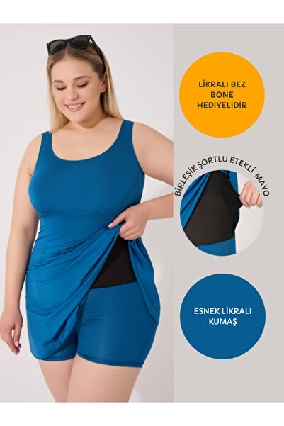 myfirstsea Büyük Beden Kadın Tek Parça Şortlu Etekli Likralı Mayo