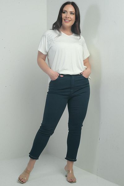 By Saygı Pantaloni de damă din pânză de mărime mare din lycra cu dungi cu picioare înguste