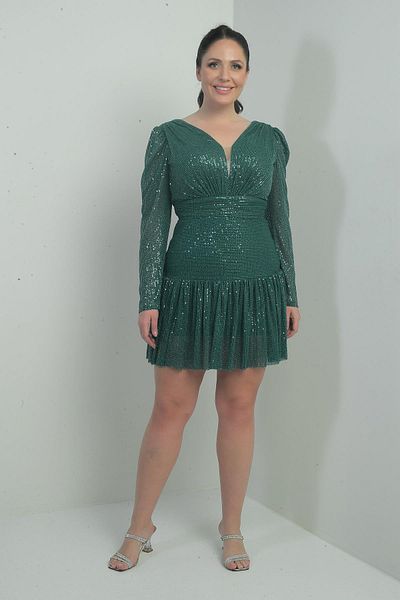 By Saygı Rochie de damă, cu decolteu în V, cu mâneci lungi, cu mâneci lungi, cu paiete