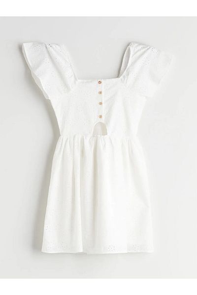 LC Waikiki LCW Kids Rochie pentru fetiță cu guler pătrat alb