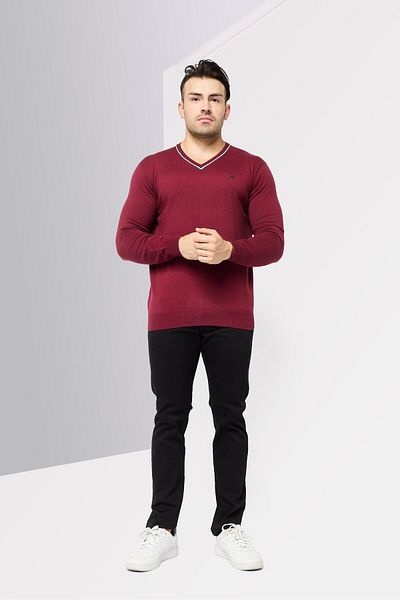 Harmont & Blaine Jeans Men V-neck Embroidered Logo Sweater, Maroon