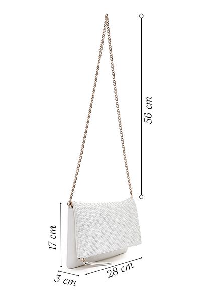 Derimod Women's White Long Chain Strap Braided Portfolio Bag 25Sbd293429