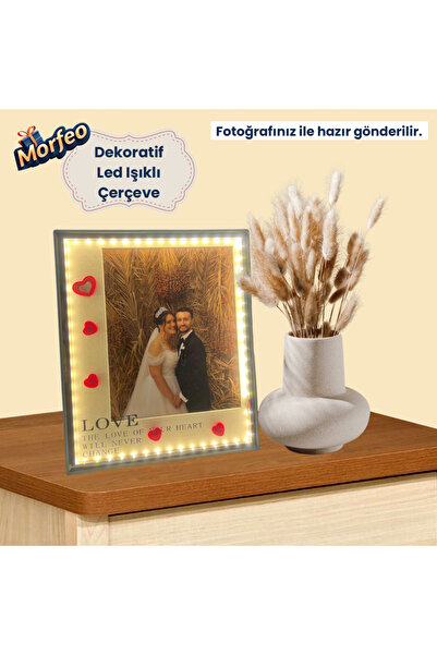 Morfeo Gifts Kişiye Özel Led Işıklı Kalpli Fotoğraf Çerçevesi