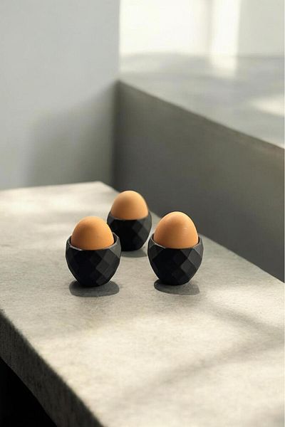 BRKStorm Set of 3 Modern Patterned Egg Cups Black (Plastic)