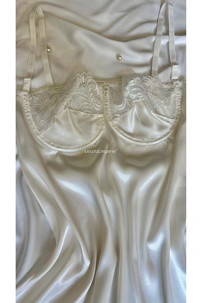 Lessya White Satin Nightgown with Underwire Adjustable Straps