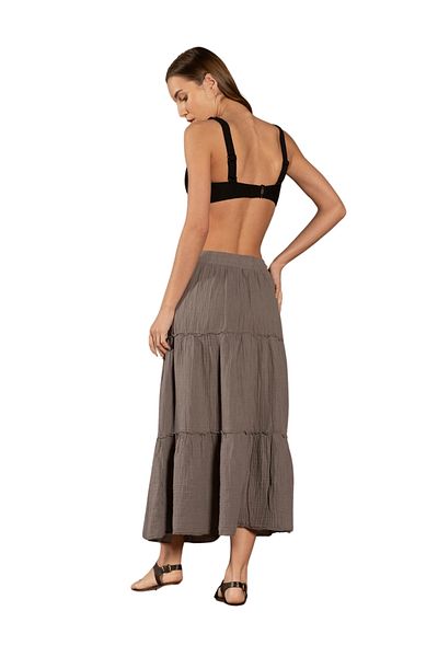 clavia Fusta de muselina cu talie inalta, fusta plisata cu straturi, fusta hijab, fusta casual, fusta lunga de vara