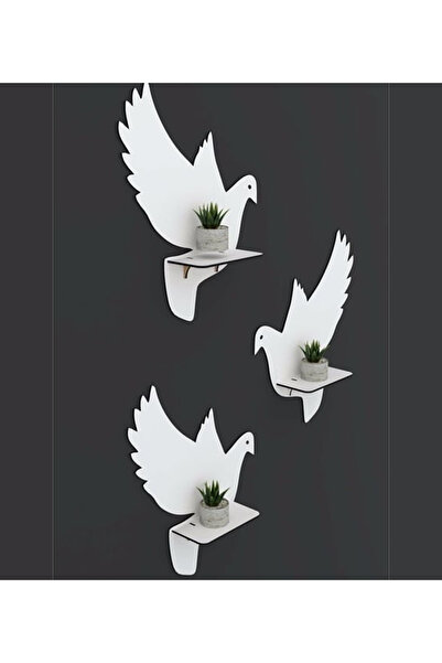 ouz dekor Kuş Desenli Dekoratif Duvar Rafı Mumluk MDF