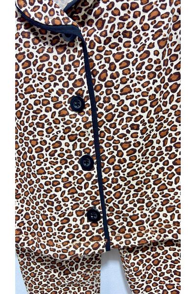 Sinem Çeyiz Dolaş 9018 Girl's Leopard Button-Down Shirt Pajama Set