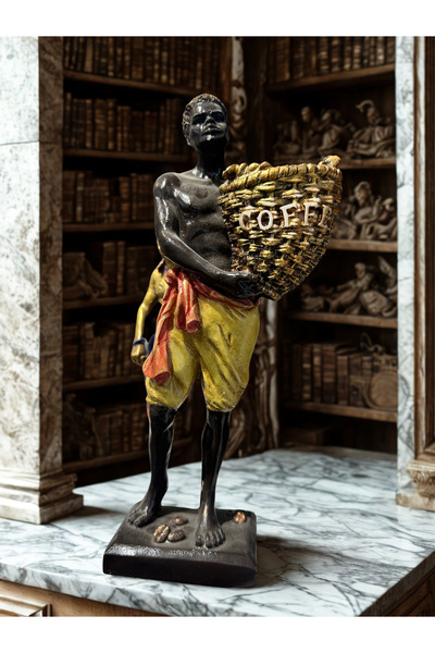 İki Cadı Tasarım Kahveci Afrikalı Adam Dekoratif Polyester Sunumluk Biblo