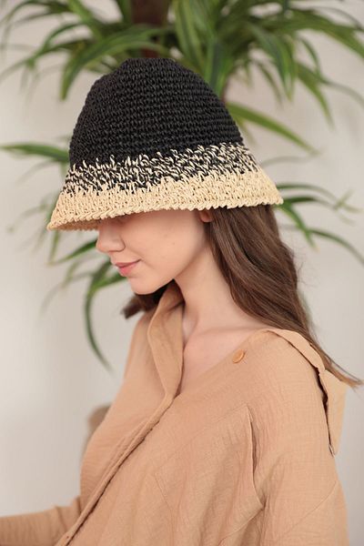 Moka Shopin Mokashopin Hand Knitted Straw Hat-Black