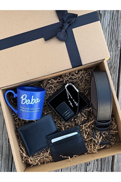 DEEPWELL Babalar Günü Hediye Çakmak Tesbih Kupa Kemer Cüzdan Kartlık Seti